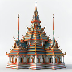 Fototapeta premium A large, ornate building with gold accents and a steeple. The building is surrounded by smaller structures, and the overall impression is of a grand, majestic structure. Generative AI