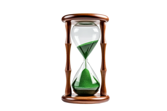 Enchanted Green Cascade in Hourglass. On a White or Clear Surface PNG Transparent Background.