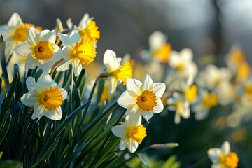 Beautiful spring flowers white daffodils close-up