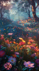 Enchanted Blossoms: Fields of Radiant Beauty. Generative AI