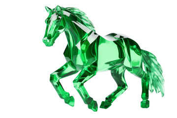 Obraz premium Emerald Gallop: A Green Glass Figurine of a Majestic Horse. On a White or Clear Surface PNG Transparent Background.
