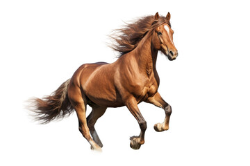 Majestic Brown Horse Galloping Gracefully. On a White or Clear Surface PNG Transparent Background.