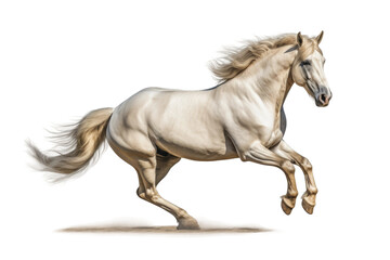 Ethereal Elegance: White Horse Galloping on Ivory. On a White or Clear Surface PNG Transparent Background.