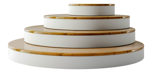 Modern tiered platforms in wood and white finish, cut out - stock png.