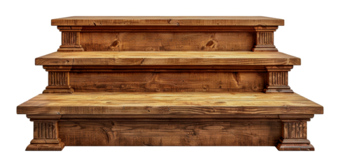 Classic wooden pedestal with detailed carvings, cut out - stock png.