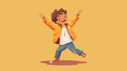 Dancing little boy on color background Vector illustration