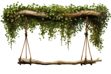 Enchanted Vines: A Magical Swing Among the Trees. On a White or Clear Surface PNG Transparent Background.