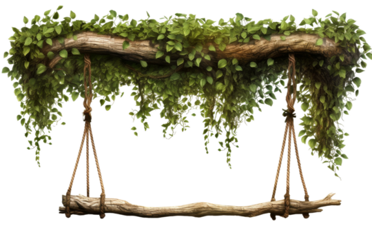 Enchanted Vines: A Magical Swing Among the Trees. On a White or Clear Surface PNG Transparent Background.