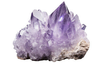 Fototapeta premium Majestic Purple Crystals Dancing on the Stone Throne. On a White or Clear Surface PNG Transparent Background.