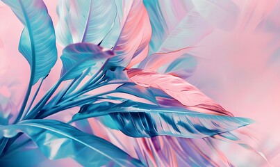 pastel colored tropical leaves, Generative AI 