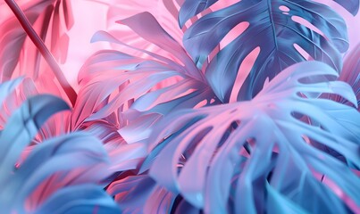 pastel colored tropical leaves, Generative AI 