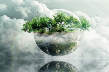Floating forest globe in the clouds
