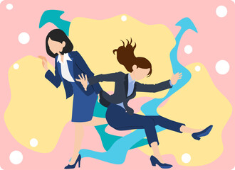 上向きの矢印がる2人のビジネスウーマンのイラスト