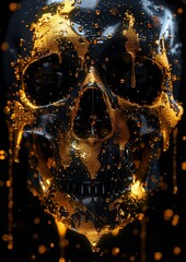 Black and gold Skeleton Skull Fighter Illustration