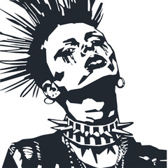 Punk girl with mohawk hairstyle, vector illustration	