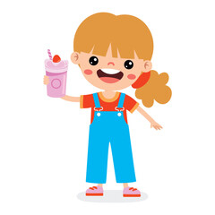 Cute Cartoon Kid Drinking Milkshake