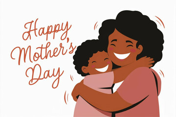 Happy mother's day typography with a mother and child hugging, mother's day greeting 