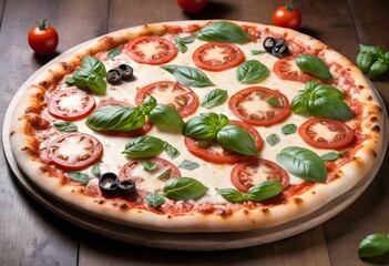 A delicious Margherita pizza with fresh tomatoes, mozzarella cheese