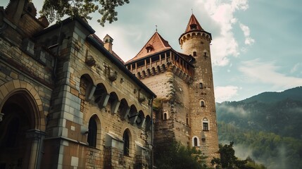 Fototapeta premium Historical European castle facade.
