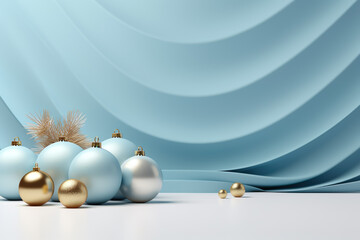 Winter and Christmas podium display on blue background