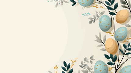 Easter eggs and green branches on beige background Vector