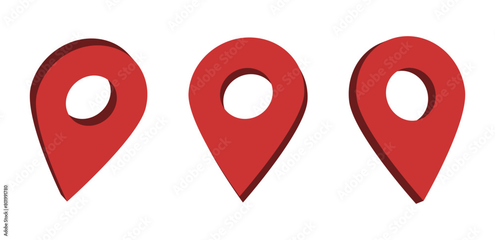 Aufkleber 3d location map pointer icon, place pin marker sign - isometric red gps map pointers in red frame, destination symbols in 3d. red location icon	
