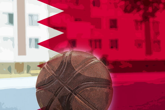 Basketball ball with Bahrain flag, Bahrain victory and win concept, basketball cup idea, basket  - Powered by Adobe