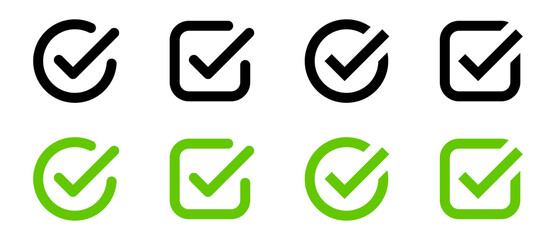 check box icon with correct, accept checkmark icons green tick box, check list circle frame - checkbox symbol sign. check mark box square frame   © icons gate