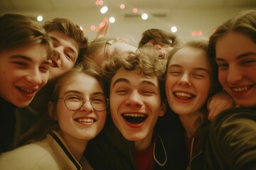 Group of young people having fun together at a party in a cafe