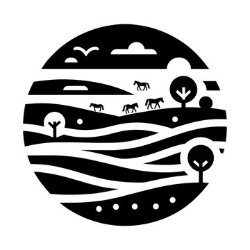recommend clip art: A Vector Icon Of A Savanna Landscape In A Black Monochrome Style, Isolated On A White Background.