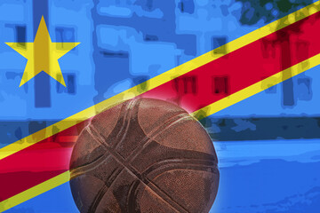 Basketball ball with Congo Democratic Republic flag, basketball cup idea, Congo Democratic Republic 