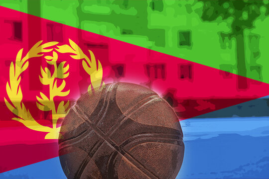 Basketball ball with Eritrea flag, Eritrea victory and win concept, basketball cup idea, basket 
