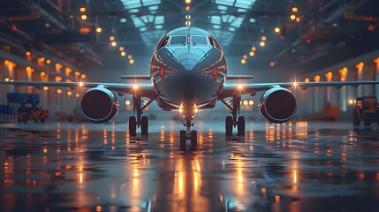 Business Jet Retractable Landing Gear Engineering and Design in Aircraft Hangar