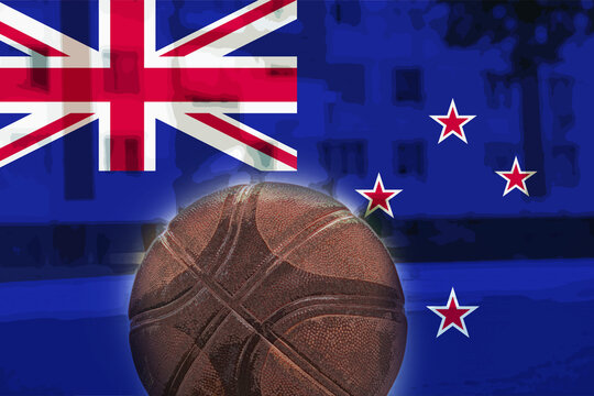 Basketball ball with New Zealand flag, basketball cup idea, tournament or competition, New Zealand  - Powered by Adobe