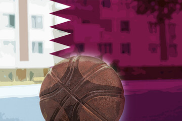 Basketball ball with Qatar flag, basketball cup idea, Qatar victory and win concept, basket ball 