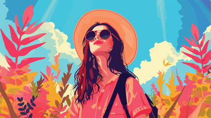 Fashionable young woman outdoors Vector illustration.