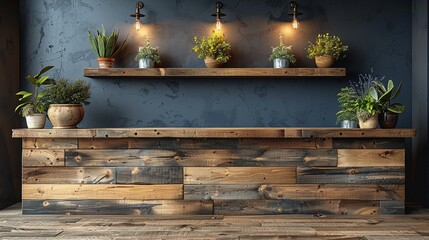 Modern farmhouse podium mock up with distressed wood and industrial accents