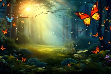 butterfly in the forest Generative AI