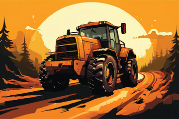 Farm tractor vector illustration. Tractor illustration design, tractor design.