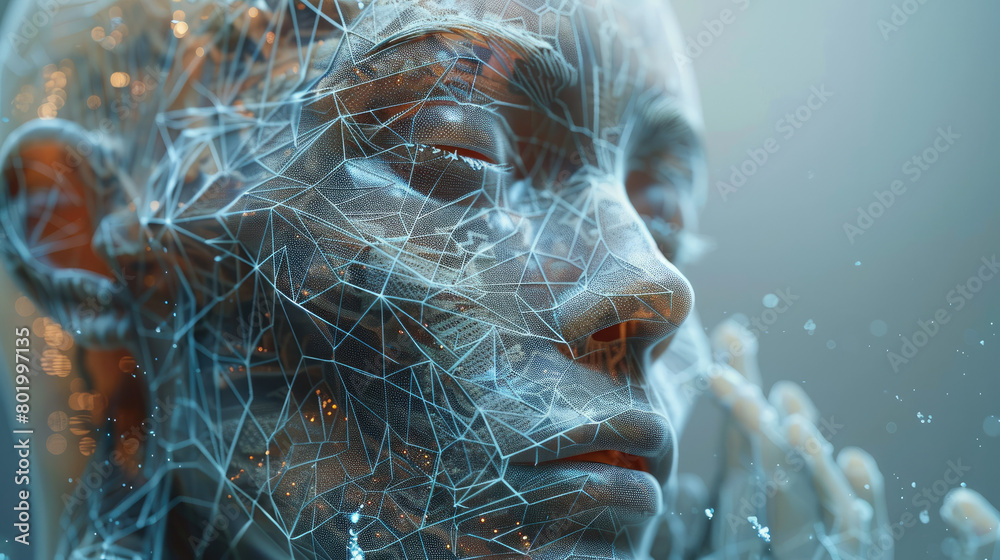 Poster It encompasses the idea of artificial intelligence housed within a humanoid head, equipped with a neural network for advanced thinking and processing capabilities. Generative AI.