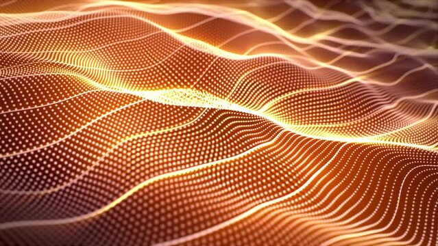 Seamless vj loop background with hot stream of glowing waves and bright flame effect. Soft fire screensaver for science, digital technology, music visualisation and art performance. Looped, 4k, 60 fps