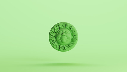 Green mint happy sun face smiling summer sunlight youth background 3d illustration render digital rendering