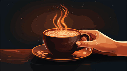 Female hand with cup of hot chocolate on dark background
