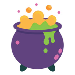 Witch cauldron with colorful potion, bubbling witches brew. Realistic Vector illustration isolated on white background