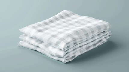 Detailed modern illustration of folded white, checkered, and striped kitchen towels on a white background.