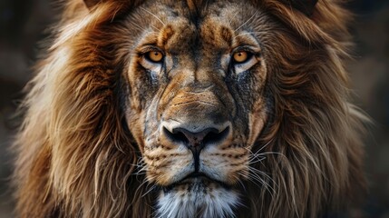 A fierce lion tattoo close-up, representing strength and royalty, detailed mane and intense eyes, portrayed on a clean, isolated background