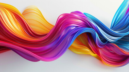 Dynamic waves of vibrant colors intertwining and overlapping over a clean white surface, forming an abstract masterpiece