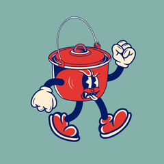 Retro character design of soup kettle