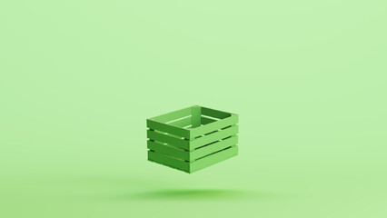 Green mint wooden crate box empty simple harvest pale green background
