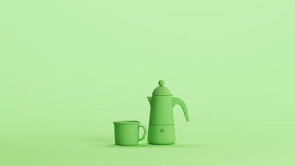 Green mint coffee pot cafetiere coffeemaker handle retro vintage classic background 3d illustration render digital rendering